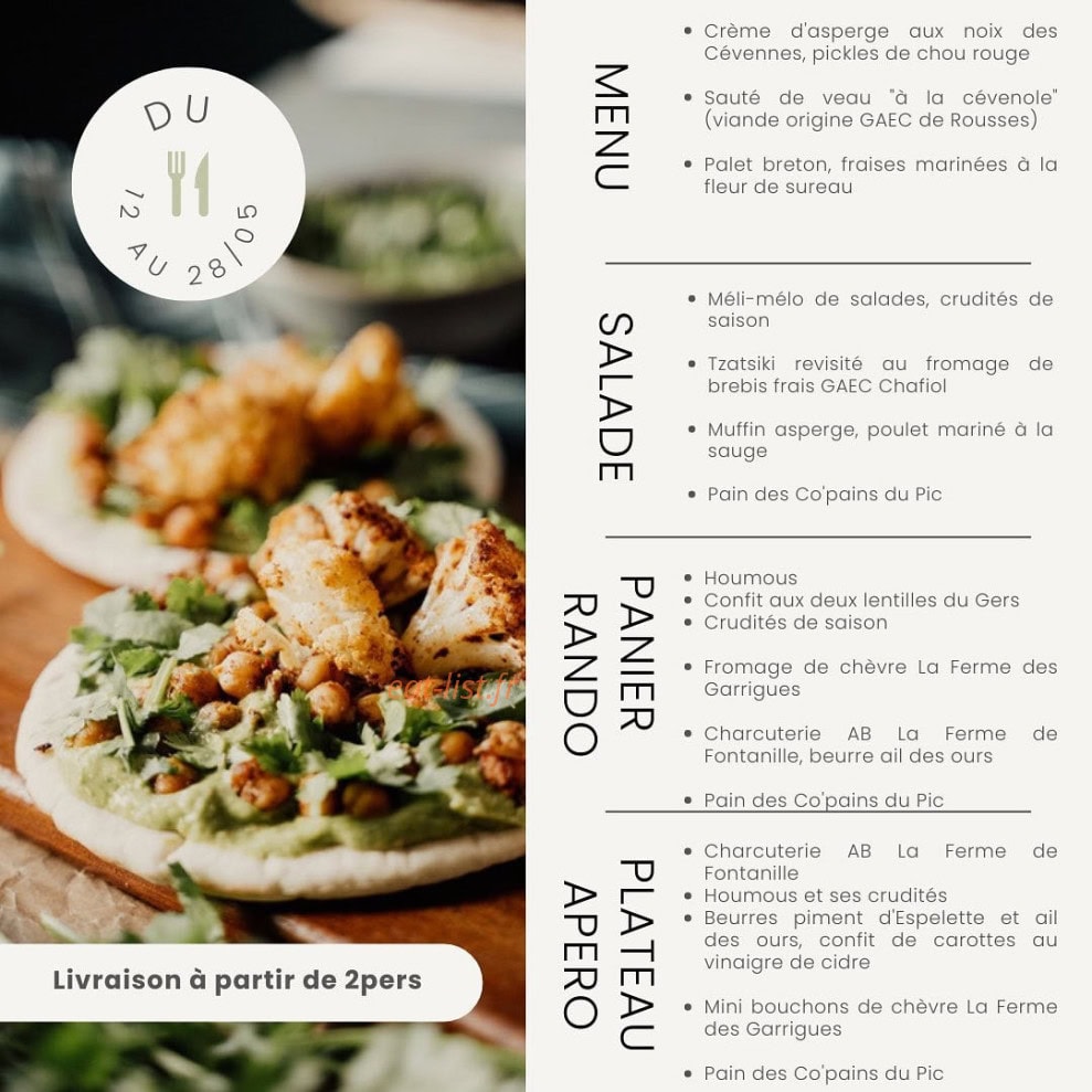 Carte et menu de La Cuisine Paysanne de Laure à Notre Dame de Londres — Un exemple de menu de la semaine