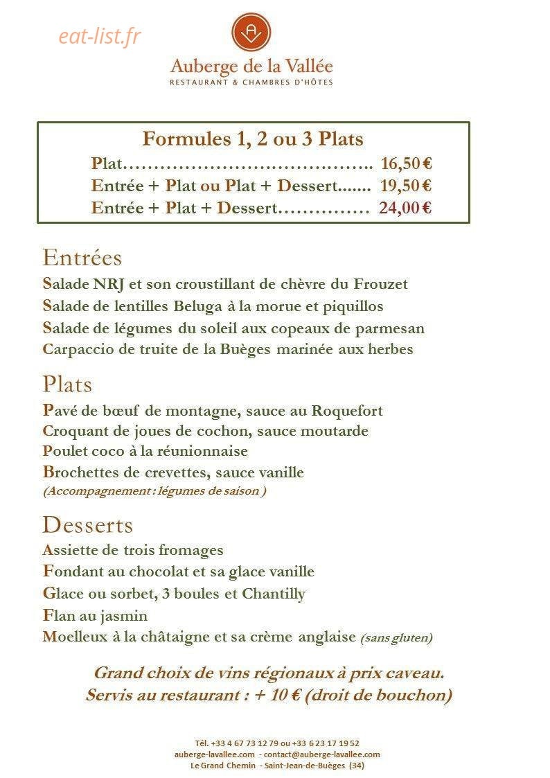 Auberge de la vallée — carte page 2