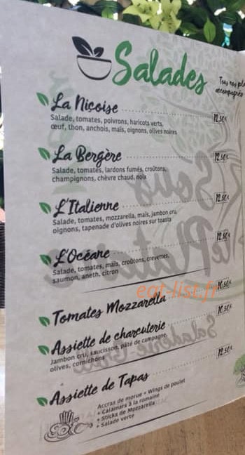 Carte et menu de Sous le platane à Saint Martin de Londres — Les salades