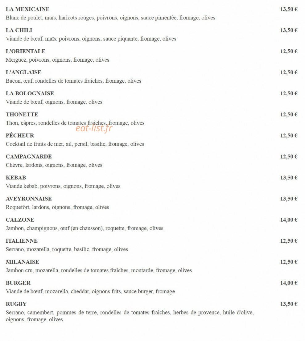Tony Pizza — carte page 3