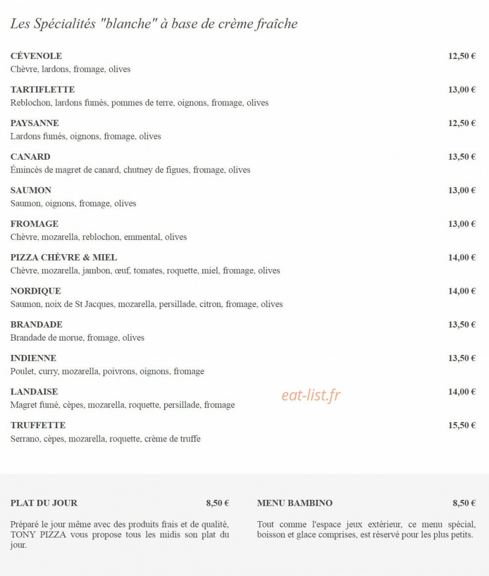 Tony Pizza — carte page 4