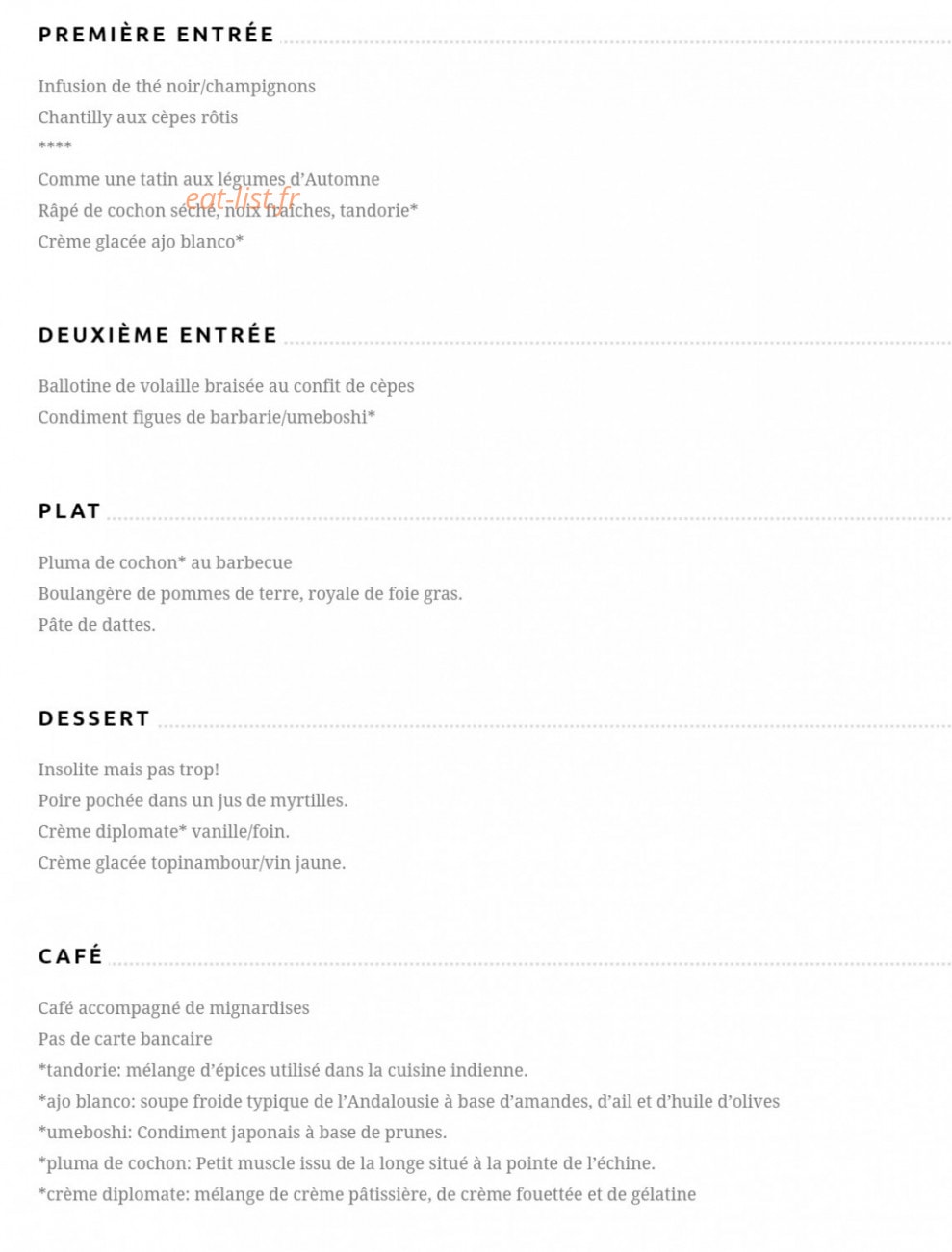Auberge de Madale — carte page 1