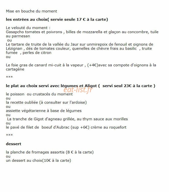 Auberge de Mauroul — carte page 2