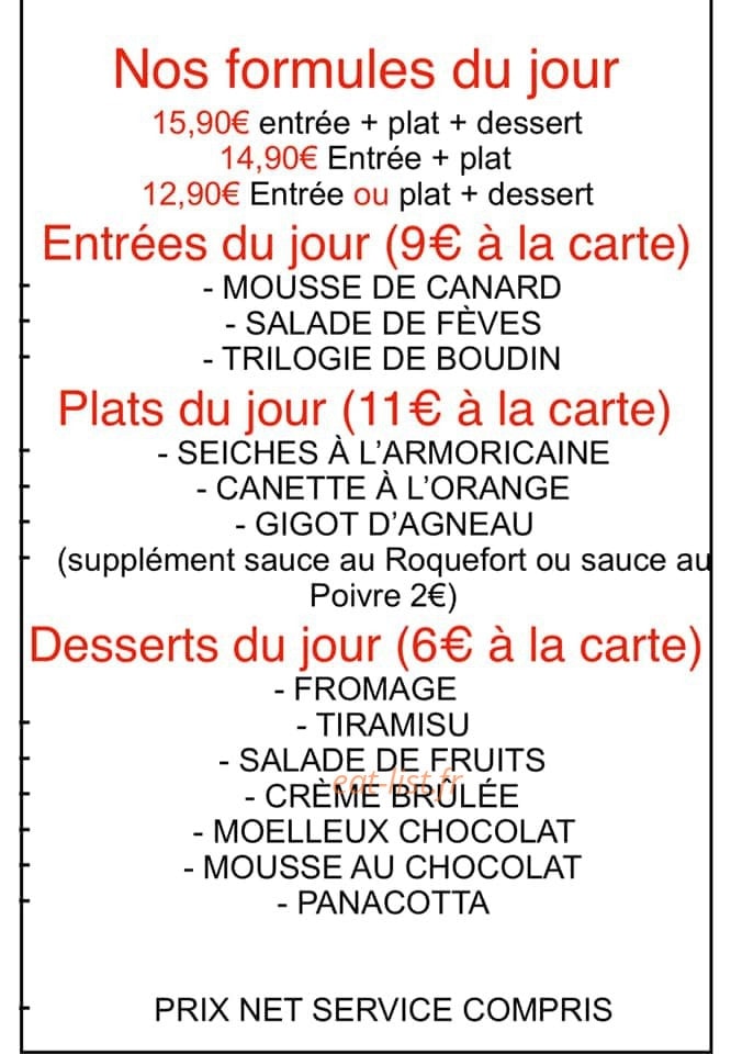 Bistrot de la place — carte page 1