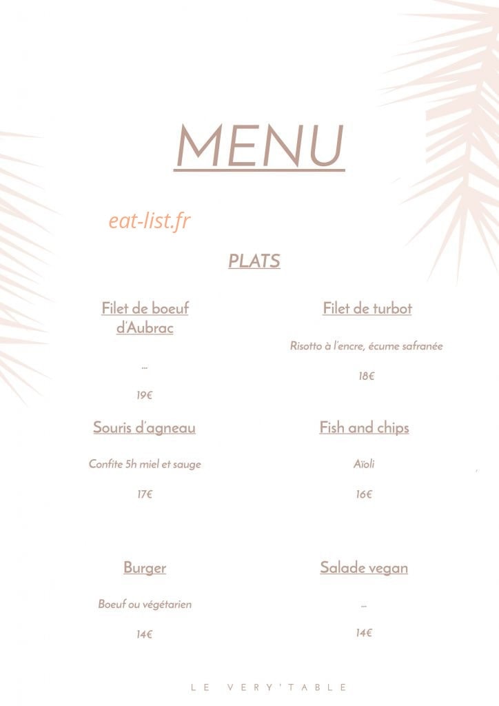 Le Very'Table — carte page 2