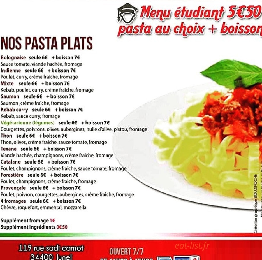 O’Pasta — carte page 1