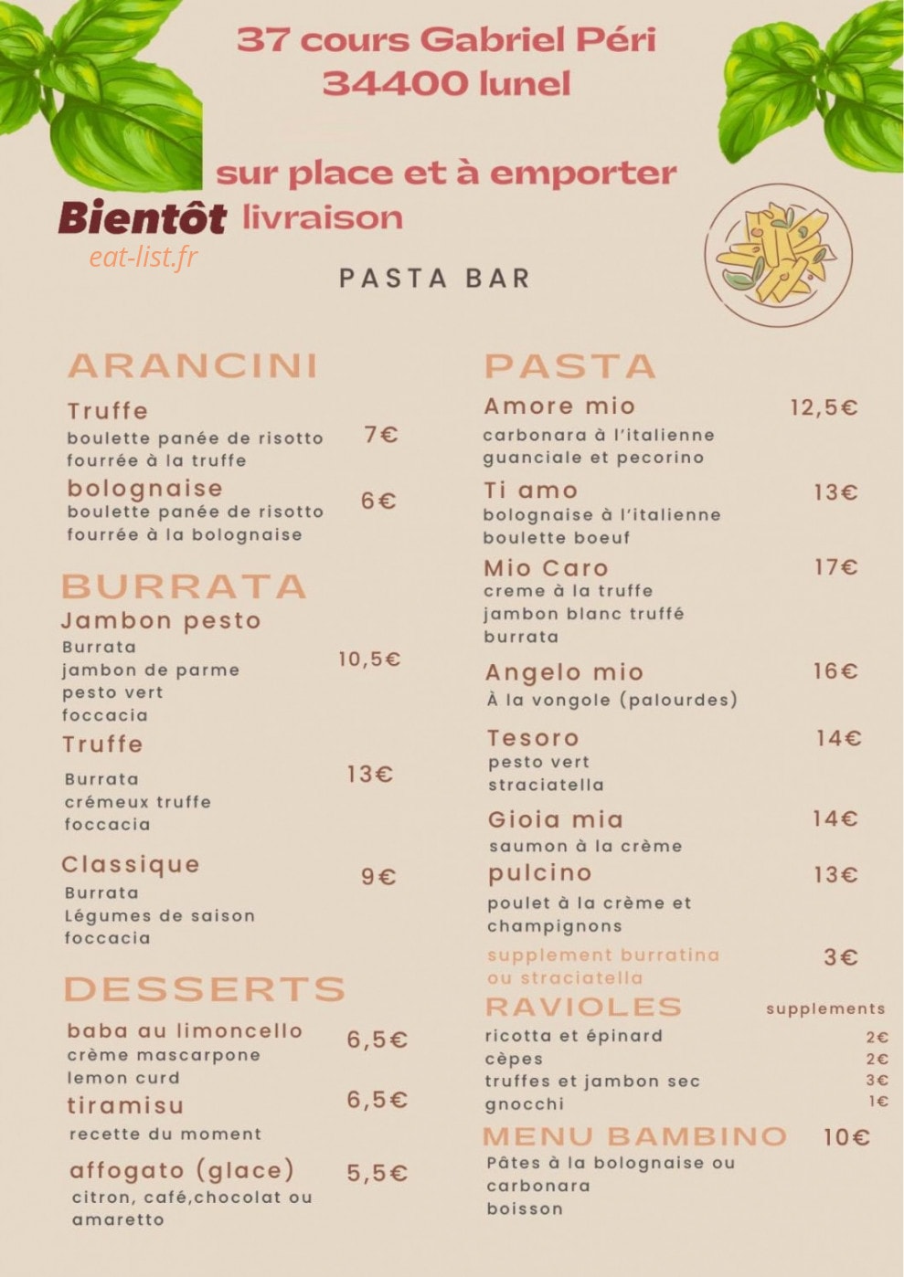 Pasta Lover — carte page 1
