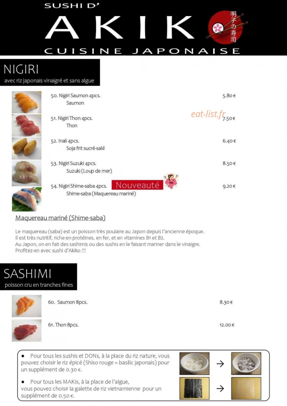 Sushi d'Akiko — carte page 1