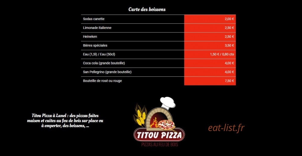 Titou pizza — carte page 2