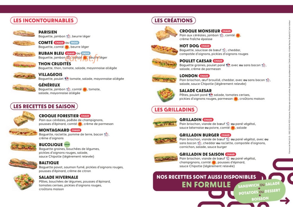 Carte et menu de Pomme de Pain à Villetelle — Les incontournables, créations...