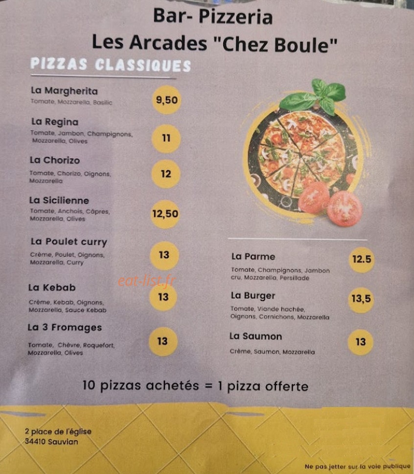 Bar des Arcades — carte page 1