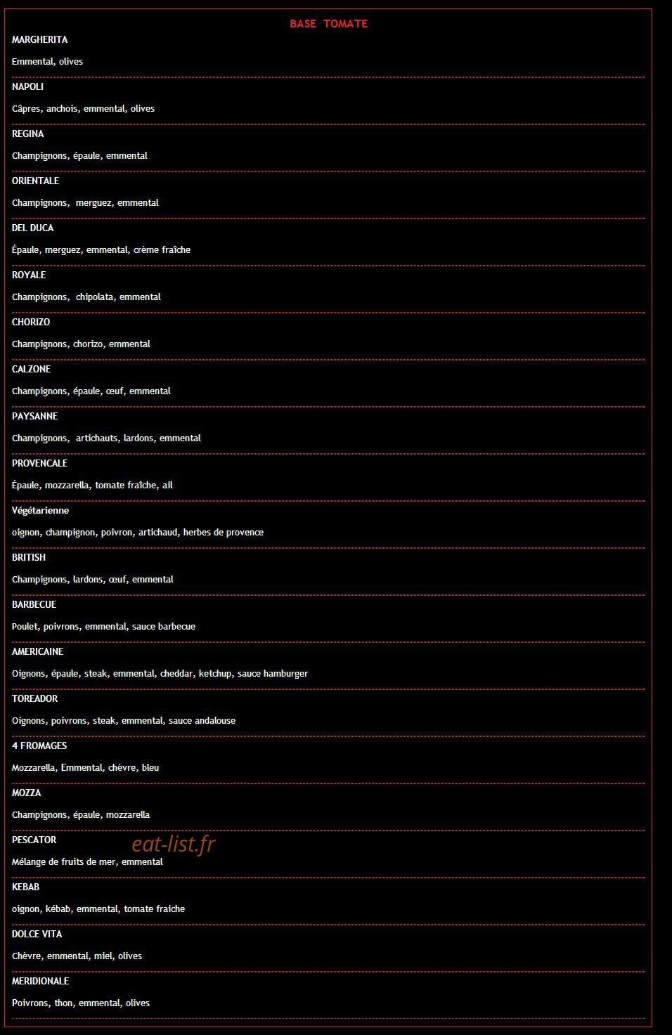 Milano Pizza — carte page 1