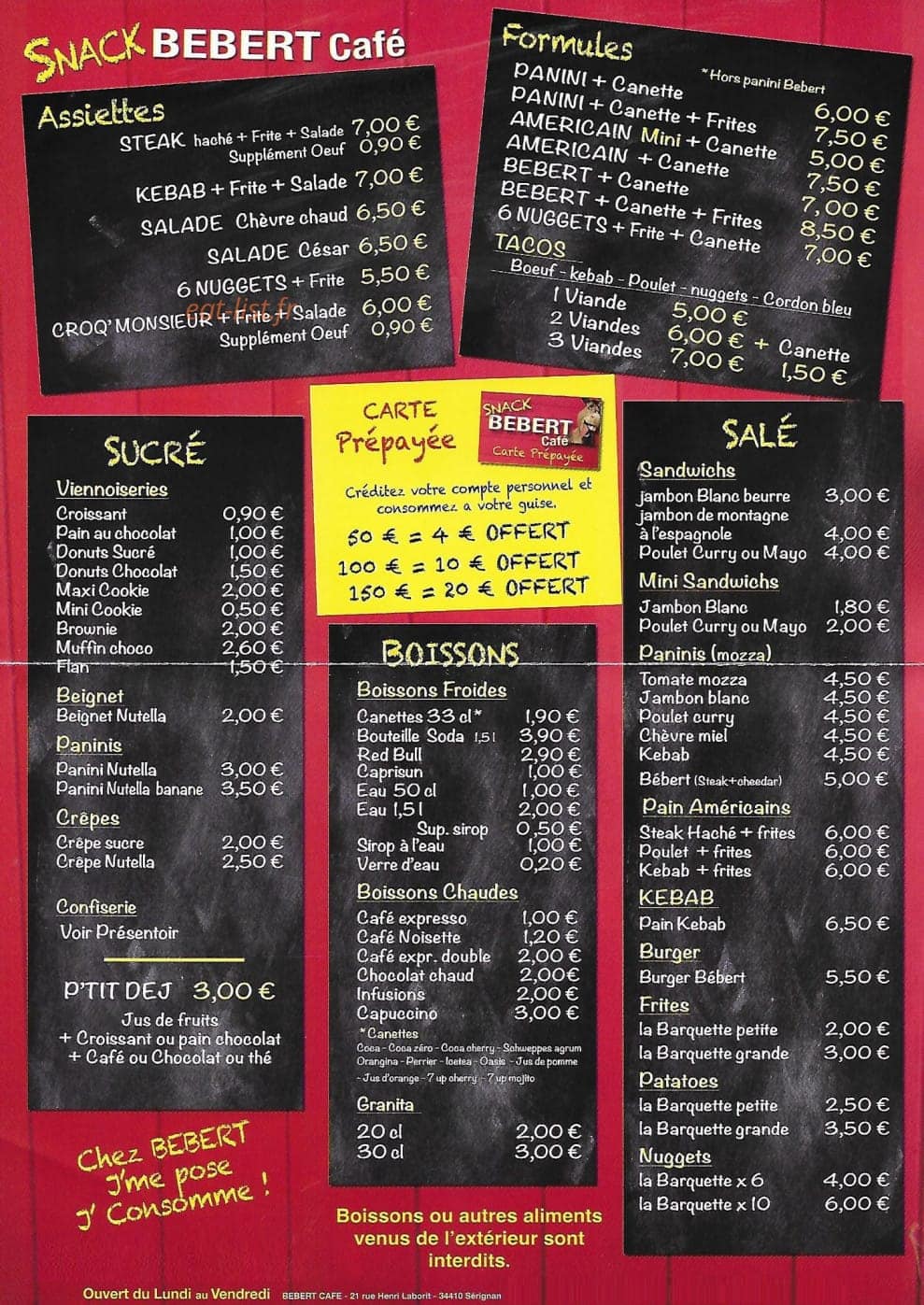 Bébert Café — carte page 2