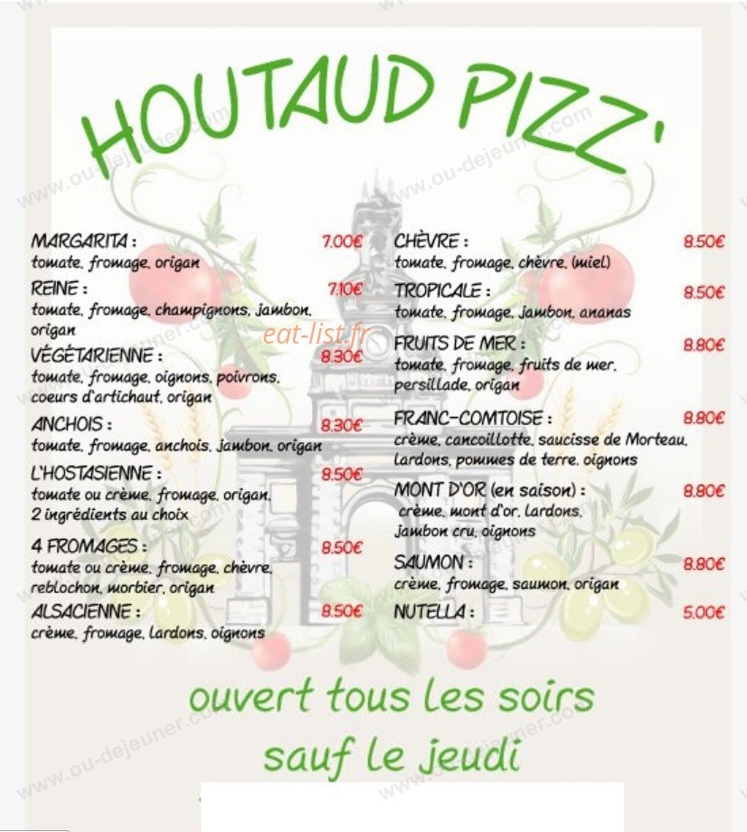 Houtaud Pizz' — carte page 1