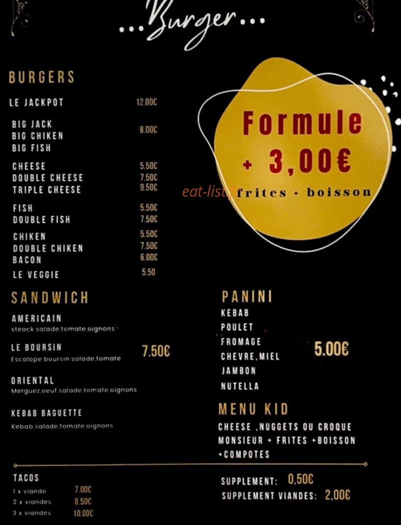 Jack-pots Burger — carte page 1