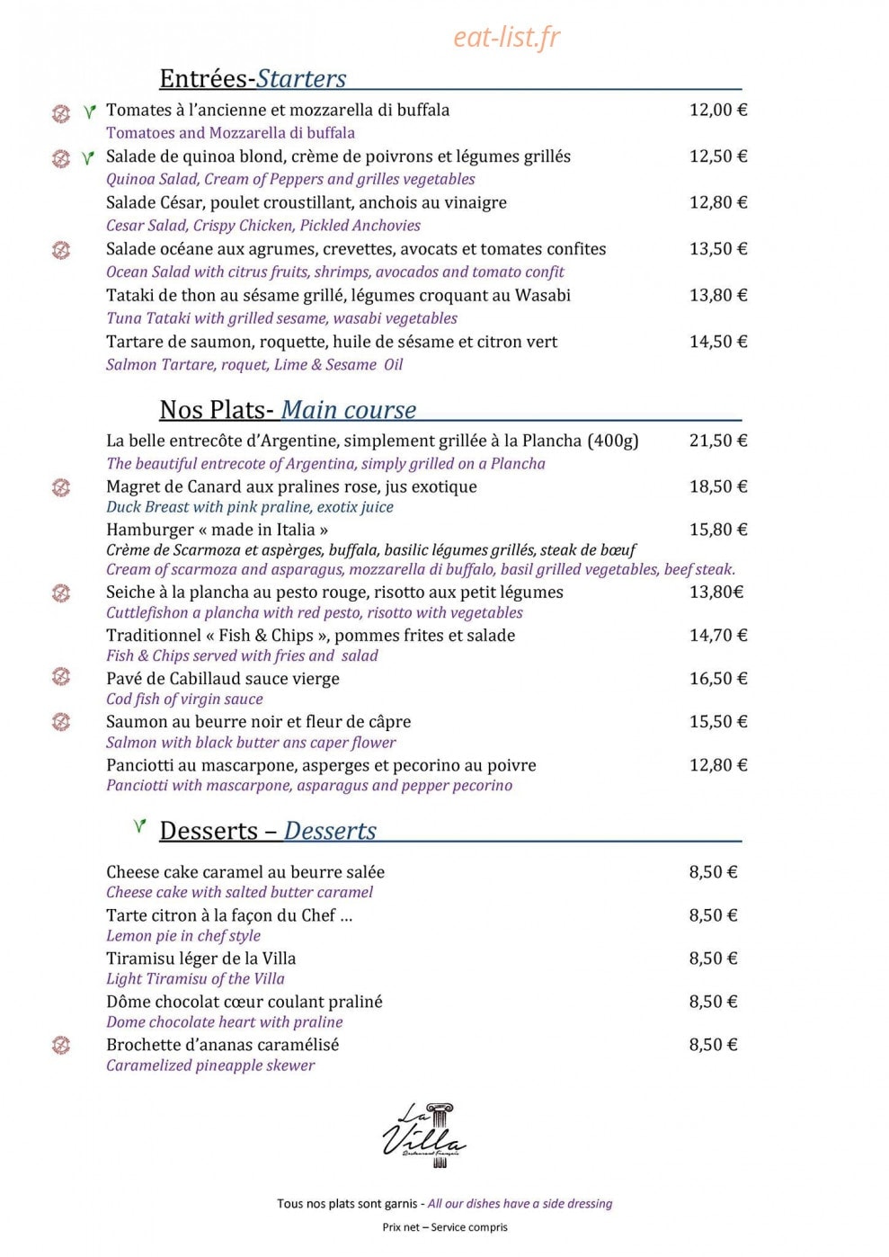 La Villa — carte page 2