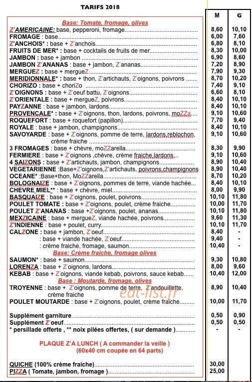 Pizzazou — carte page 1