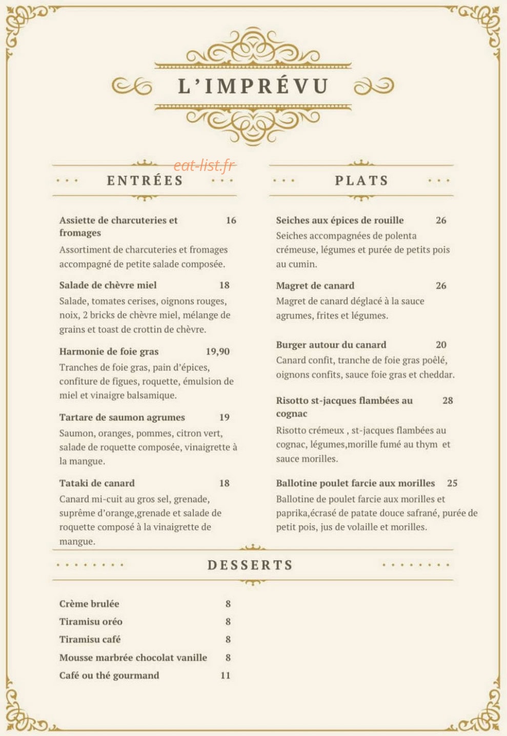 L'Imprévu — carte page 1