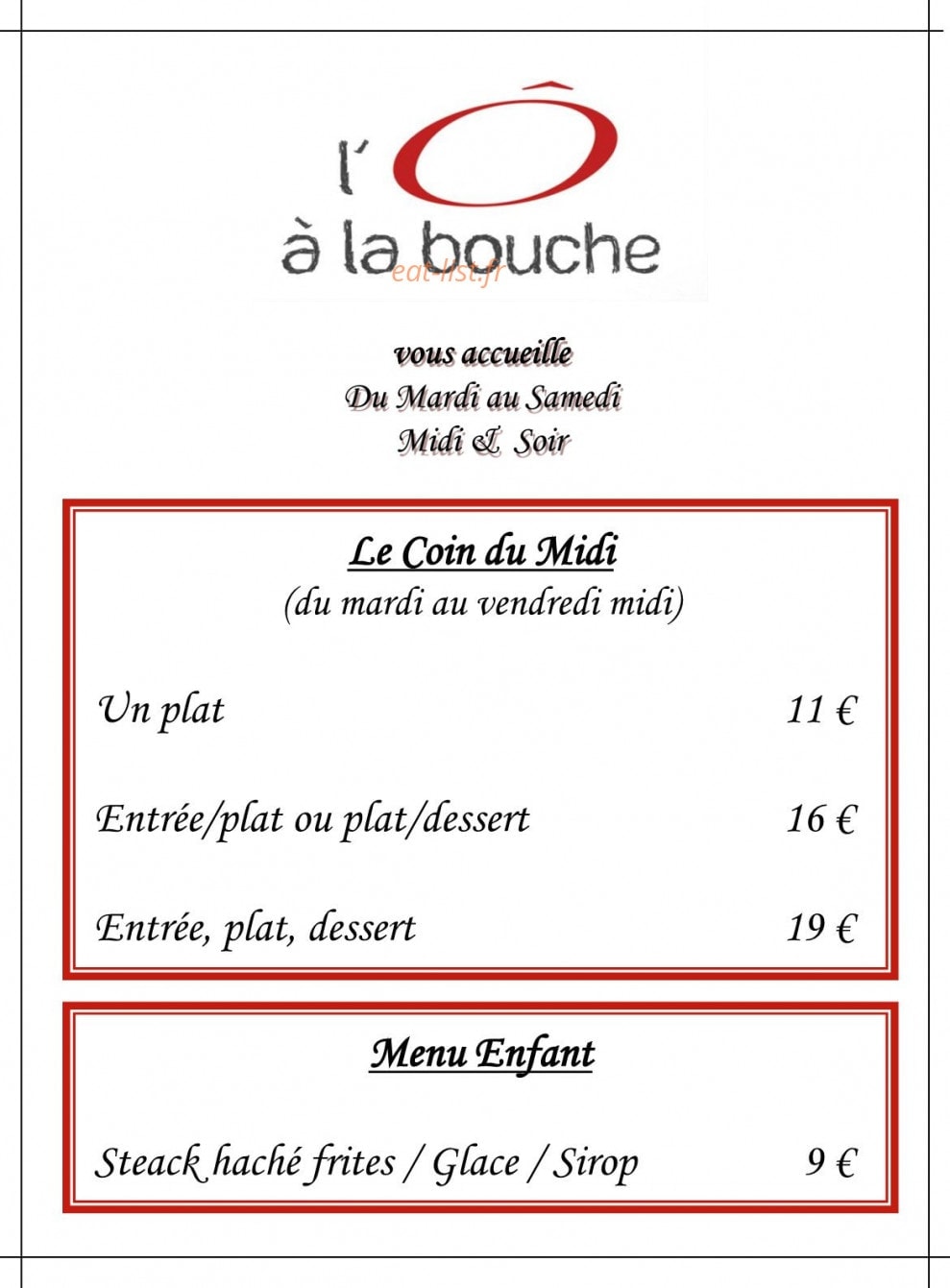 L O A La Bouche A Saint Jean De Vedas Menu Et Photos