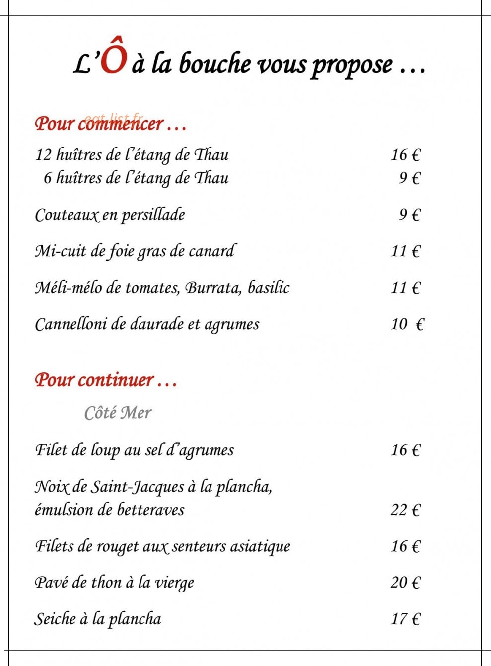 L'Ô a la Bouche — carte page 2