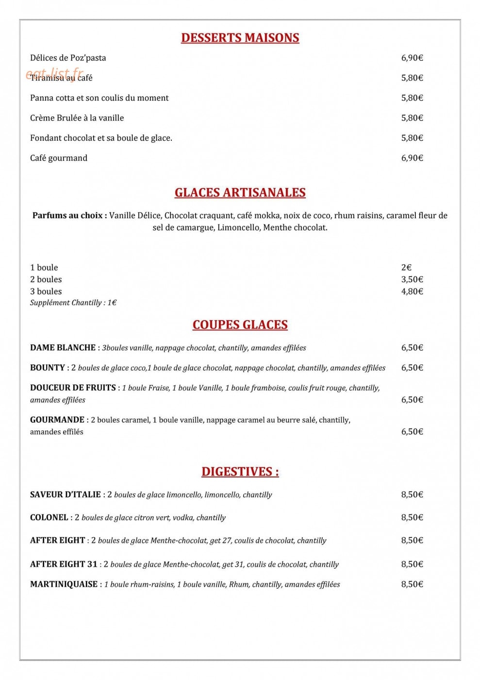 Poz'Pasta — carte page 16