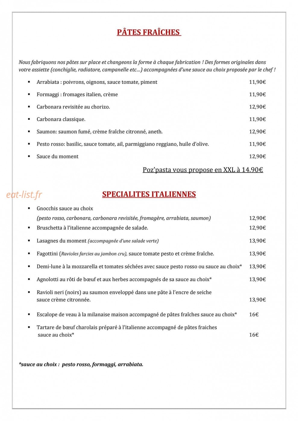 Poz'Pasta — carte page 13