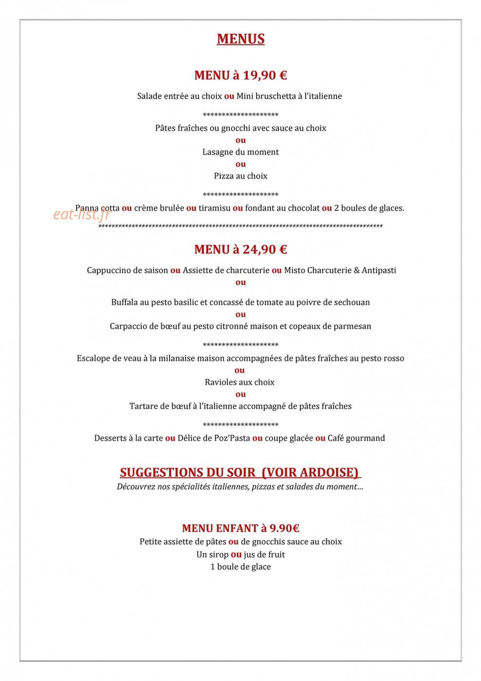 Poz'Pasta — carte page 14