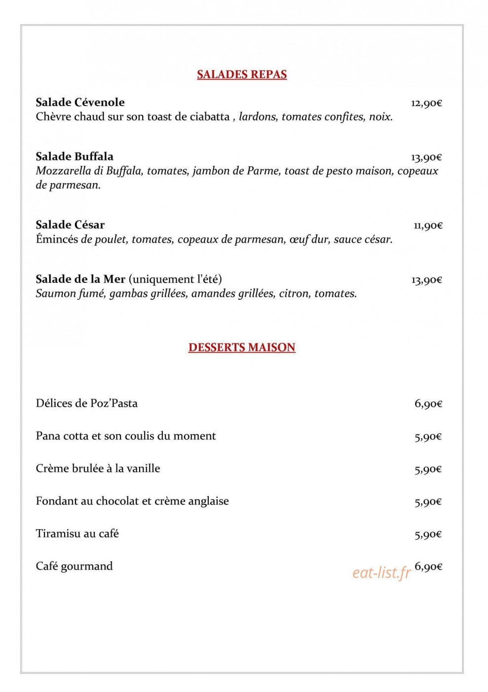 Poz'Pasta — carte page 9