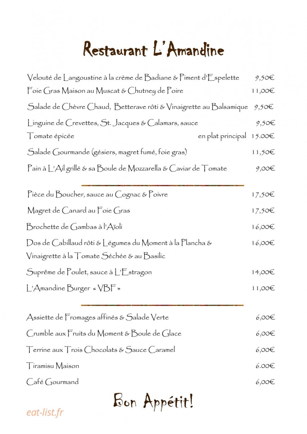 L'Amandine — carte page 1