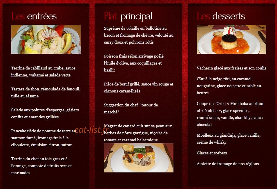 Restaurant de l'Orb — carte page 1