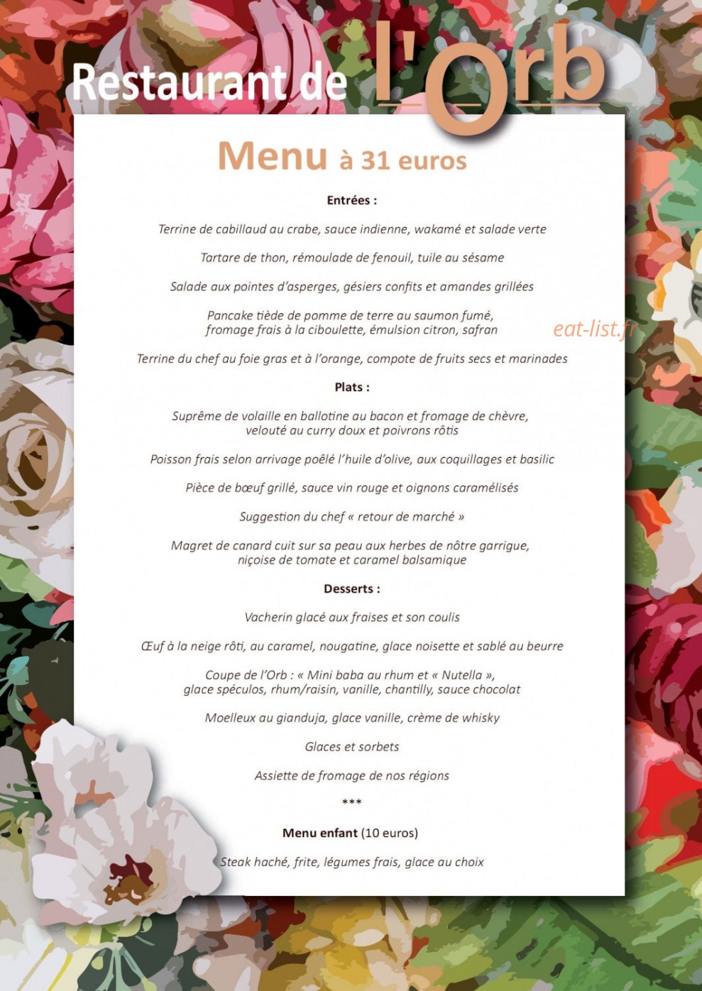 Restaurant de l'Orb — carte page 2