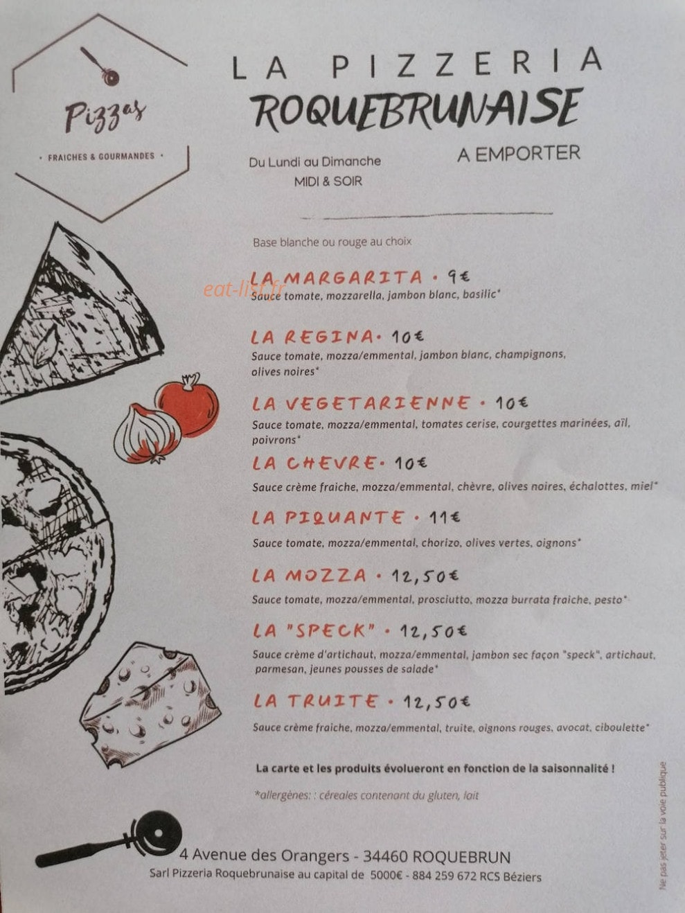 La Pizzeria Roquebrunaise — carte page 1