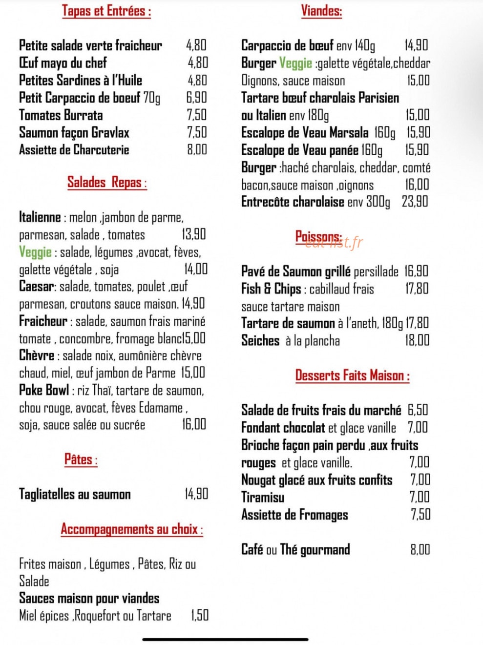 Brasserie Du Park Expo — carte page 2