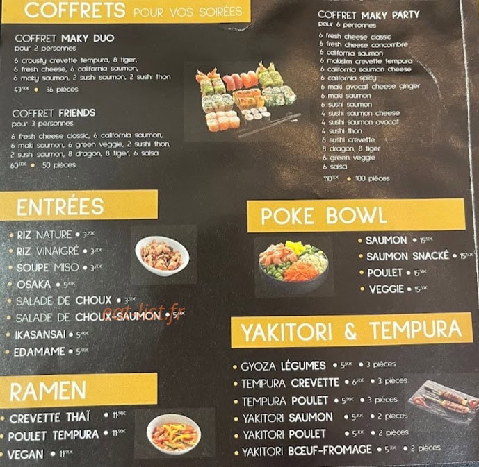 Maky Sushi — carte page 1