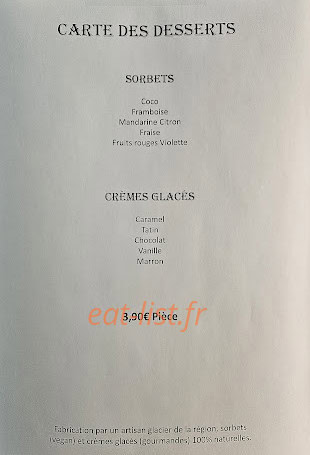 Carte et menu de Au bonheur du coquillage à Magalas — La carte des desserts