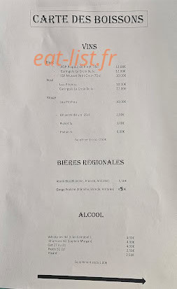 Carte et menu de Au bonheur du coquillage à Magalas — La carte des boissons