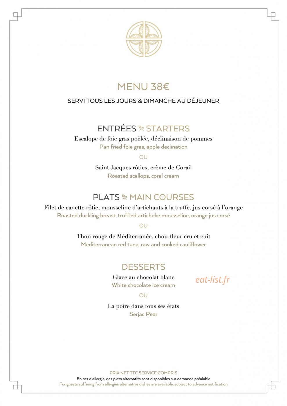 Le Restaurant du Château Saint Pierre de Serjac — carte page 2