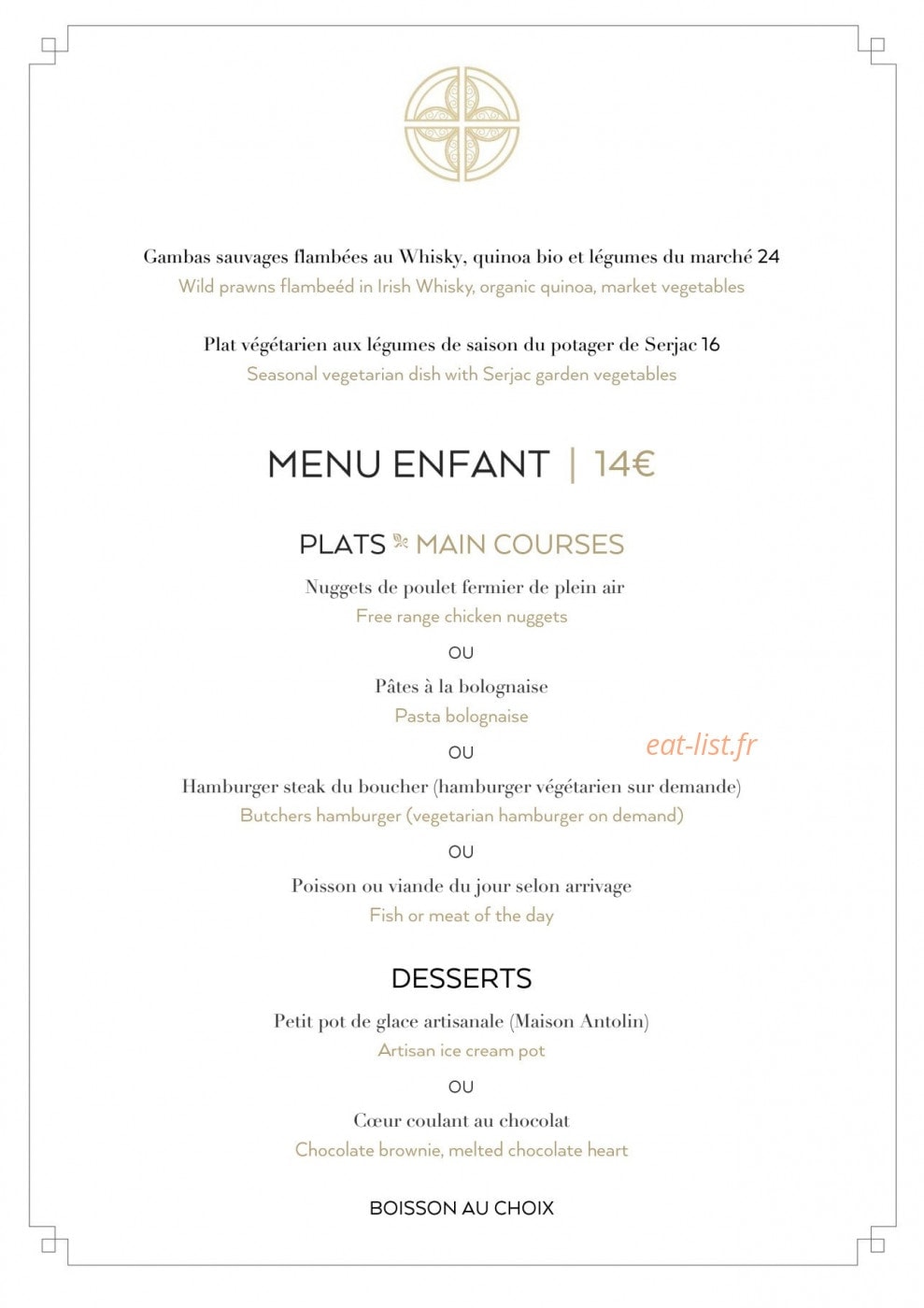 Le Restaurant du Château Saint Pierre de Serjac — carte page 4