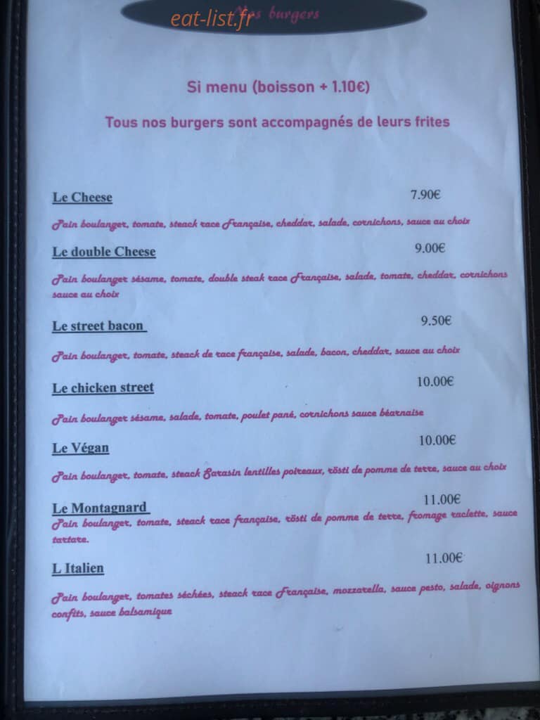Carte et menu de La maison du street food à Murviel les Beziers — Les burgers