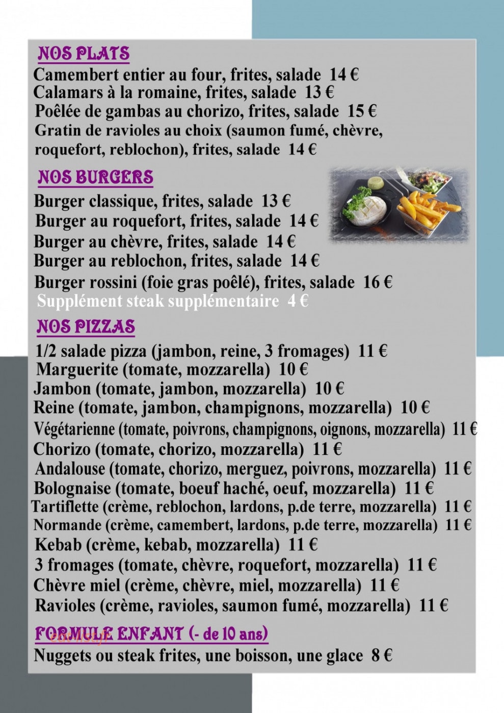 Carte et menu de O bistrot Charlotte et Cyril à Thezan les Beziers — Les plats, burgers, ...