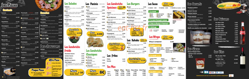 Allo'thentic Pizza — carte page 1