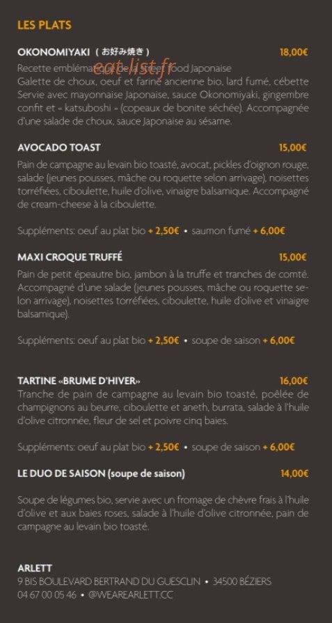 Arlett Café — carte page 2