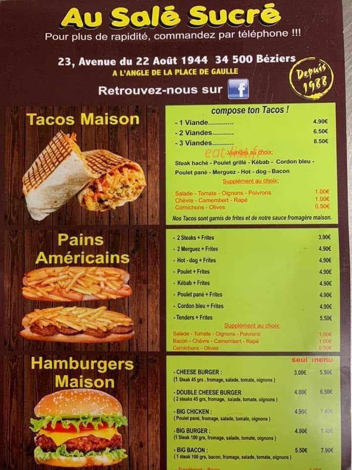 Au Salé Sucré — carte page 1