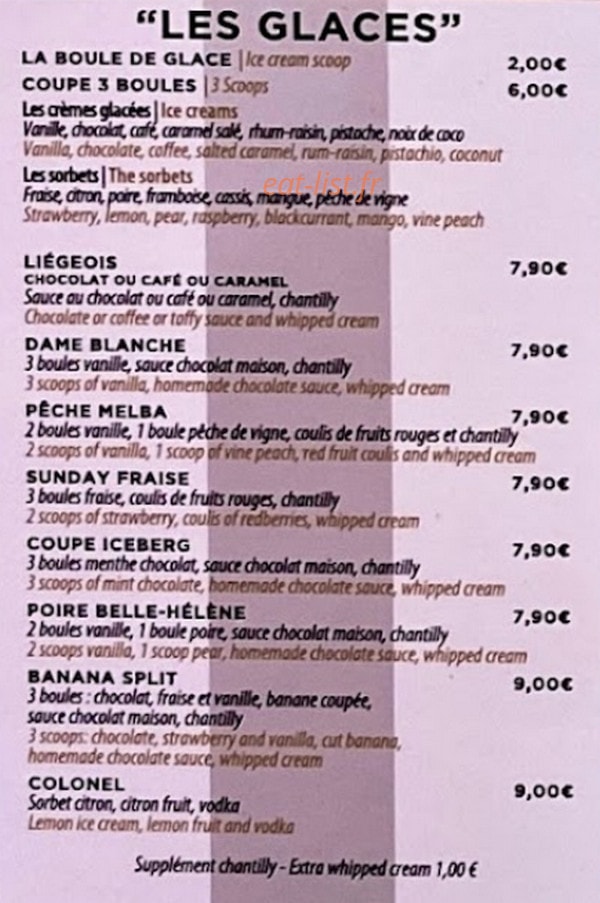 Brasserie Du Palais — carte page 2