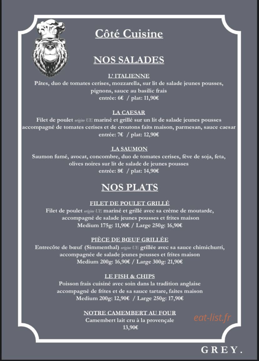 Brasserie Grey — carte page 2