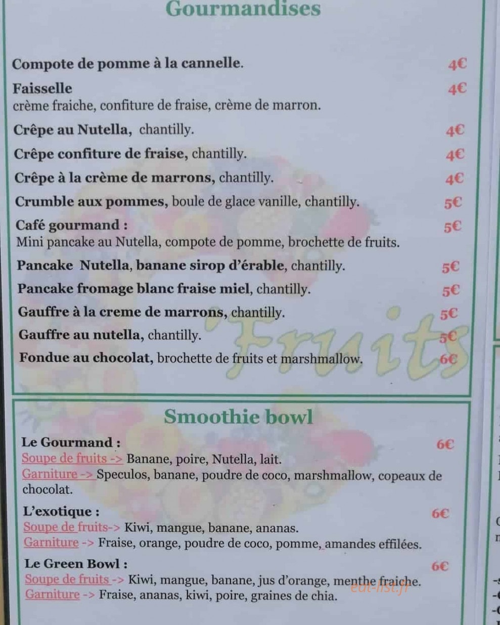 C'Fruits — carte page 3
