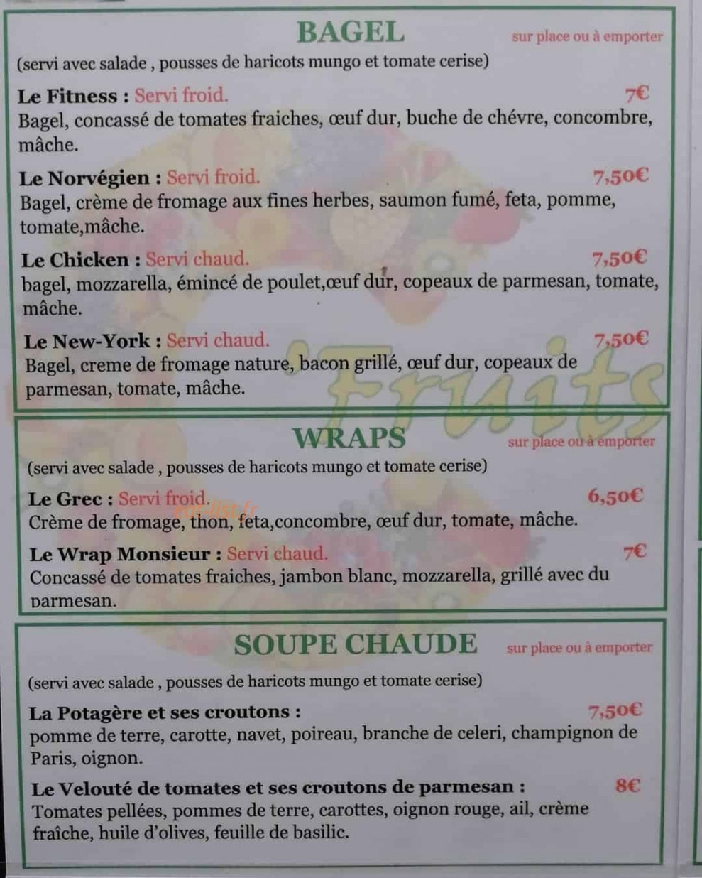C'Fruits — carte page 1