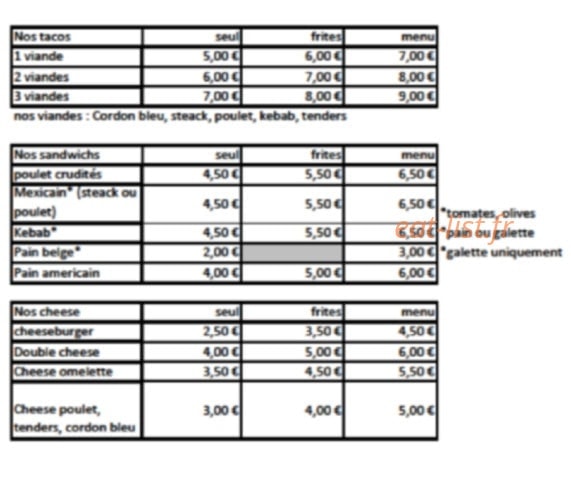 Chez Najim — carte page 1