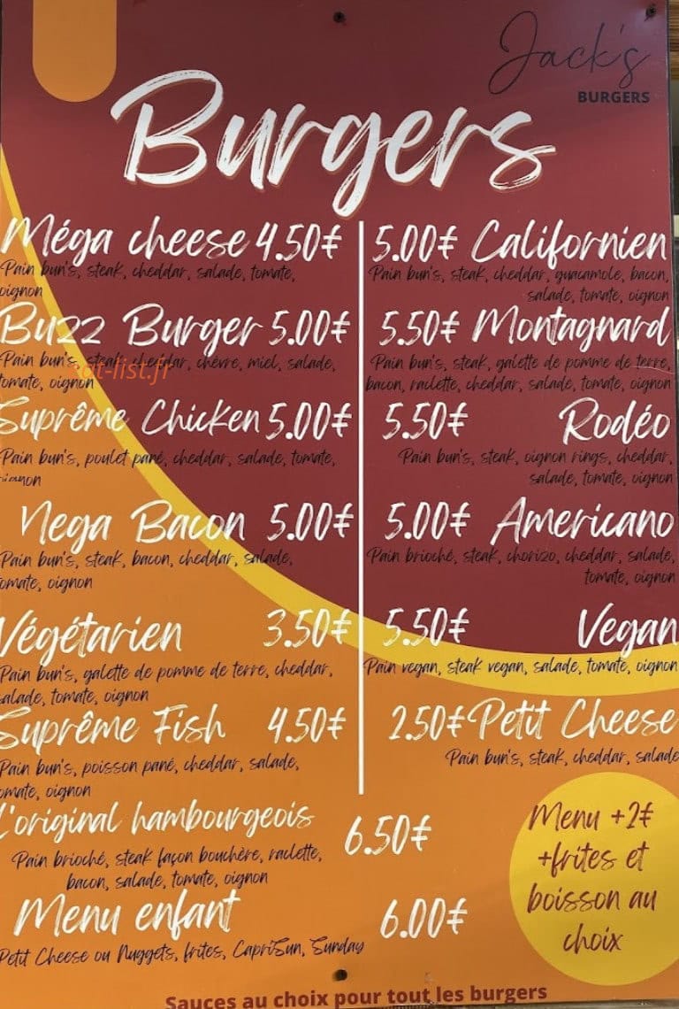 Jack's Burgers — carte page 2