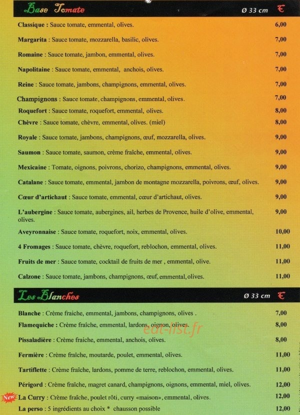 L'artisane côté pizzas — carte page 1